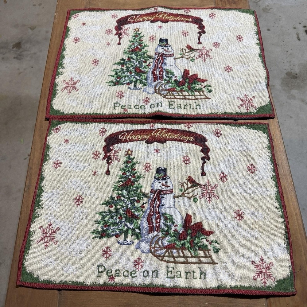 Vintage 1990s Tapestry Christmas Placemats - Set of 2
